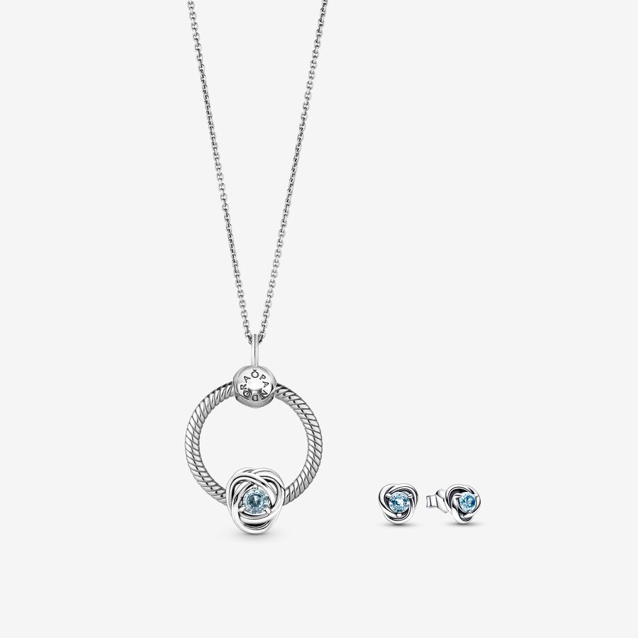 March Birthstone Eternity Circle O Pendant and Earrings Set image number 0